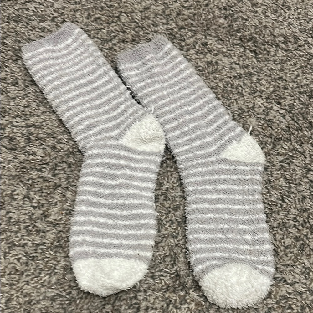 Gray Striped Cozy Socks